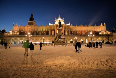 european city square winter evening