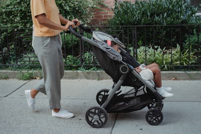 mother toddler airport walking